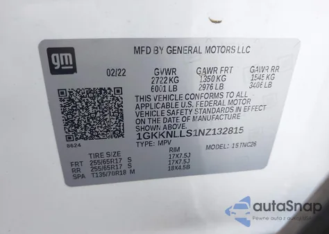 2022 GMC Acadia Awd At4 from USA, damaged, VIN 1GKKNLLS1NZ132815